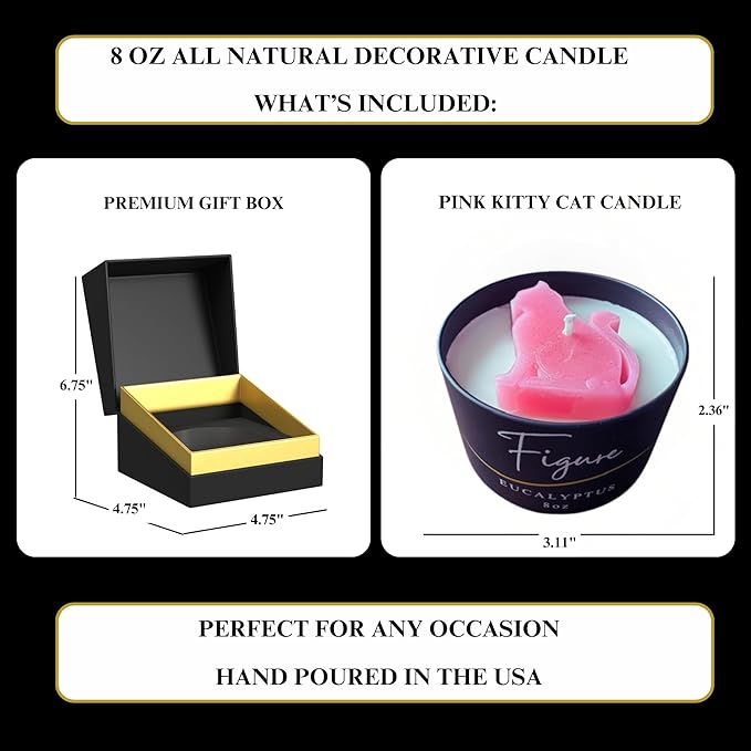 All Natural Scented Candle for Cat Lovers | Hand-Poured | Beeswax & Organic Soy Wax Blend | 100% Beeswax Wick | Cat Mom's | Cat Birthday | Premium Gift Box Included | Pink Cat - Eucalyptus