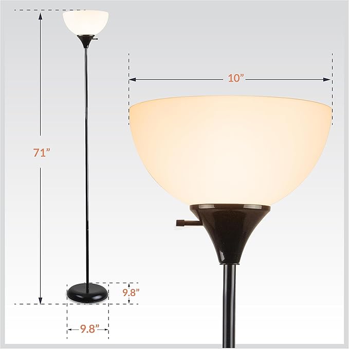 Newhouse Lighting NHFL-CH-BK Charles 71-inch Modern Standing, Torchiere Floor Lamp for Bedrooms, Living Room | Durable Floor Lamp For Home, Office, Reading (Black)
