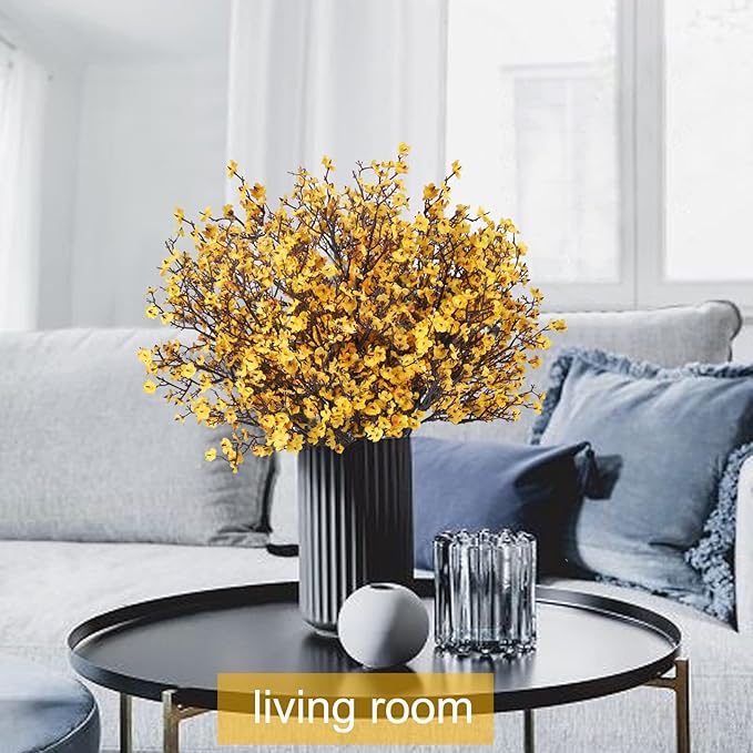 AILANDA 16PCS Baby Breath Artificial Flowers Yellow Real Touch Silk Flowers Bouquet Faux Gypsophila Fake Flowers Arrangements for Wedding Home Kitchen Table Centerpiece Vase Fall Decor