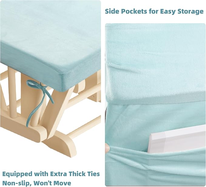 5 PCS Velvet Glider Rocker Replacement Cushions with Side Storage Pocket, Thickened & Supportive Cushions Set for Indoor Nursery Rocking Chair, Blue
