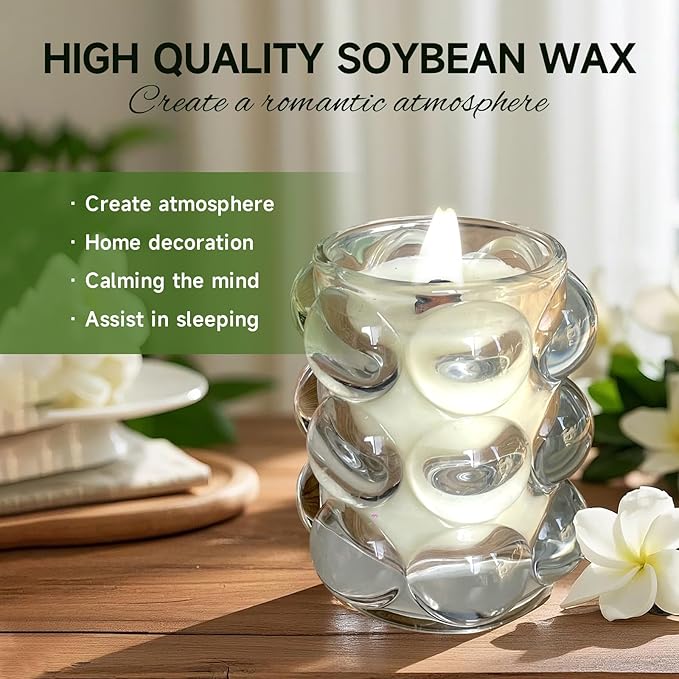 White Bubbles Glass Soy Wax Scented Candle, Aromatherapy Jar Candles for Home Scented or As a Christmas Holiday Candle Gift for Your Lover(Scents Gardenia/7OZ/40Hours Burning) 