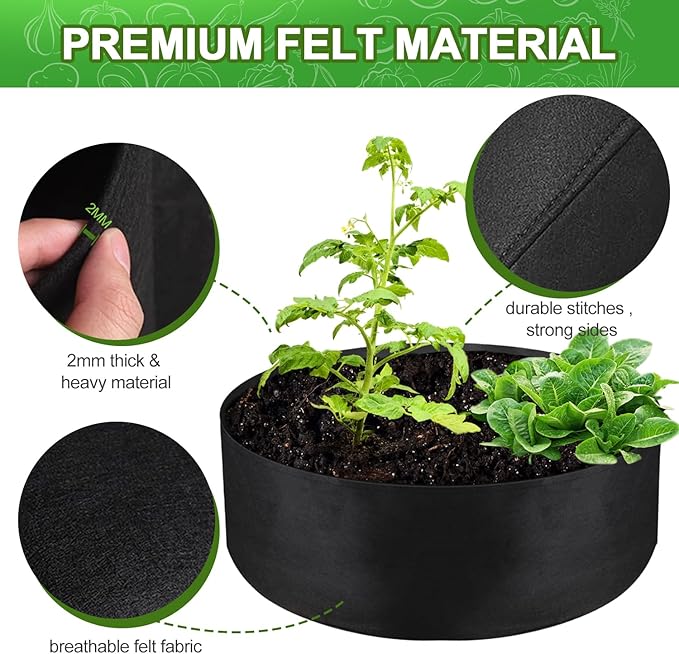 50 Gallon Large Grow Bag, Heavy Duty Fabric Round Raised Garden Bed Planter Pots for Planting Herb Flower Vegetable Potato Plants (36" D x 12" H, Black)