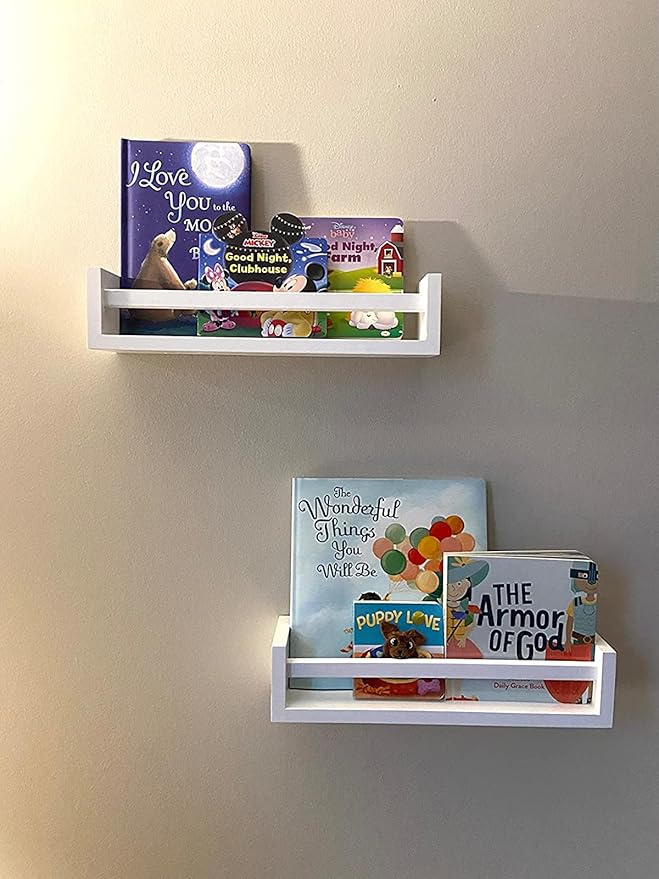 Gneric Floating Shelves for Wall, White Nursery Book Shelves, 15.7 inch Kids Bookshelf, Wall Shelves for Living Room Bedroom Decor,Kitchen Spice Rack,Bathroom Storage Rack(2 Pack)