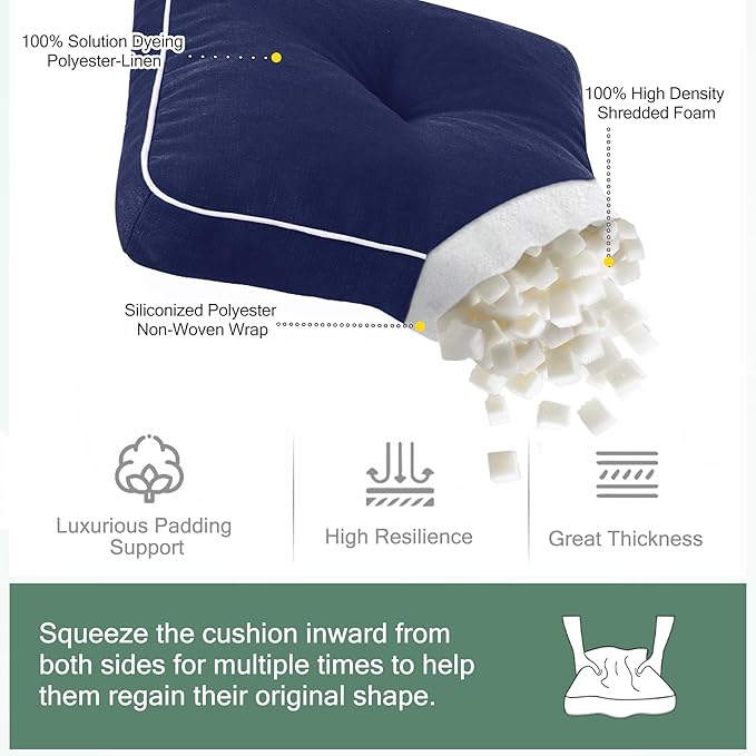 Favoyard Patio Chair Cushions 17 × 17 Inch Water Resistant & 3-Year Color Fastness Outdoor Chairs Cushion for Seat Dining Rocking Wicker Chair Cushion with Tie Straps Tufted Square Pads, Blue, 2 Pack
