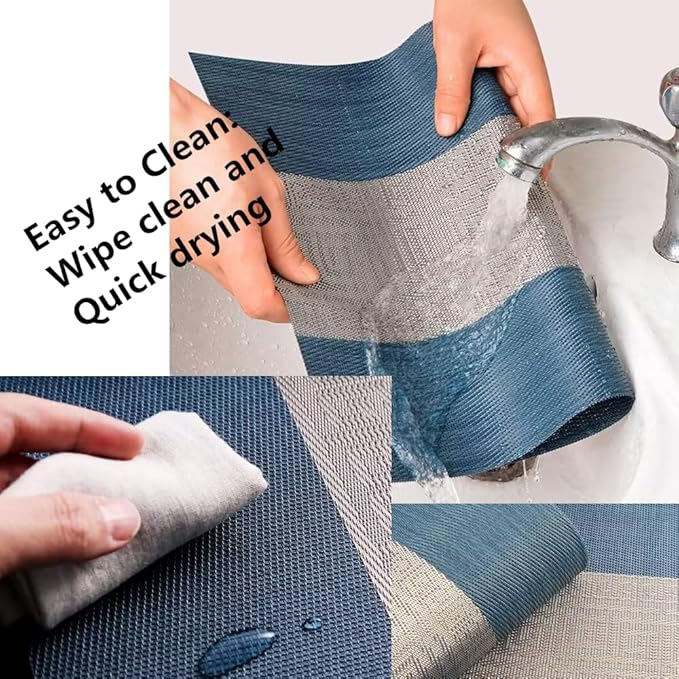 Placemats with Table Runner Set Place Mats, Woven Crossweave Placemat Vinyl Kitchen Tablemat, Washable PVC Table Mats for Dining Table, Parties, Farmhouse, Thanksgiving, Christmas & Gathering (Blue C)