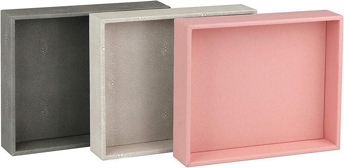HofferRuffer Decorative Desktop Organizer Tray, Bathroom Vanity Tray, Storage Jewelry Perfume Dresser Tray, Catchall Tray for Change Coin Key, 10.2 x 8.4 x 1.8 inches (Dark Grey Faux Leather Shagreen)