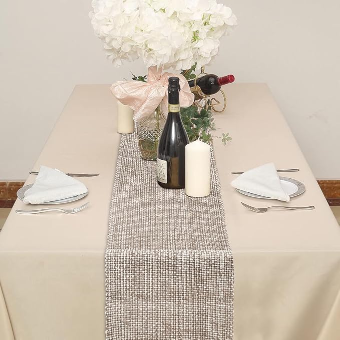Urban Villa, 100% Cotton Two Tone Table Runner,14''x 72'' Over Sized Taupe/White Two Tone Table Runner with Fringes, Every Day Use Heavier Quality Christmas Runners