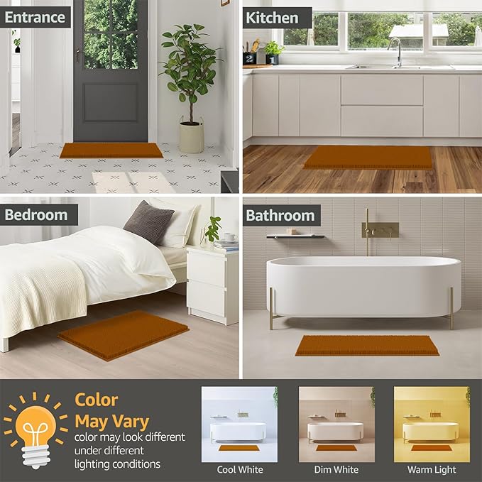 LuxUrux Bathroom Rug Set-Extra-Soft Plush Bath mat Shower Bathroom Rugs,1" Chenille Microfiber Material, Super Absorbent (30" x 20" Plus 23" x 15", Pumpkin)