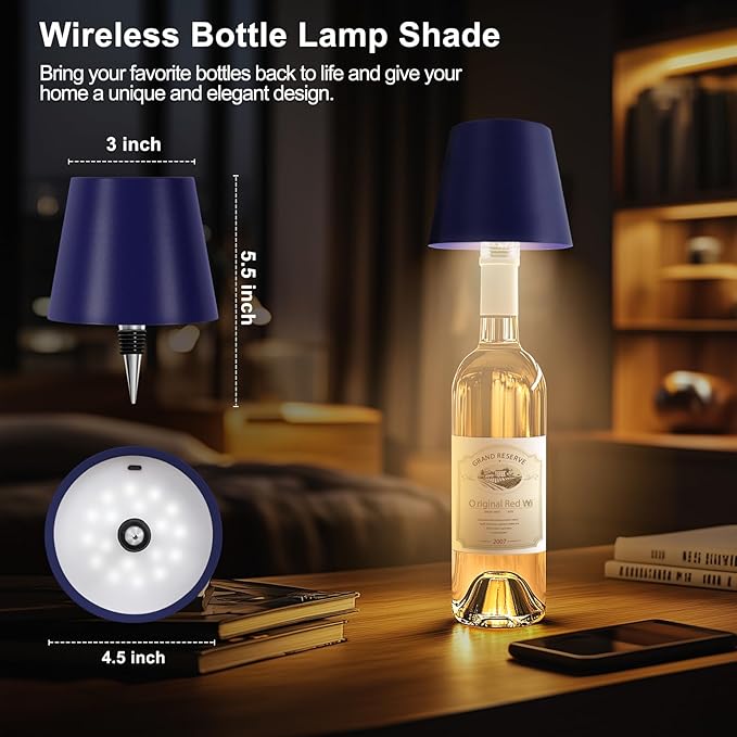 Wine Bottle Lamp, 2025 New 3 Color Rechargeable Wireless Bottle Lamp for Liquor Bottles with Touch Dimming for Parties, Restaurants & Home Decor (Royal Blue)