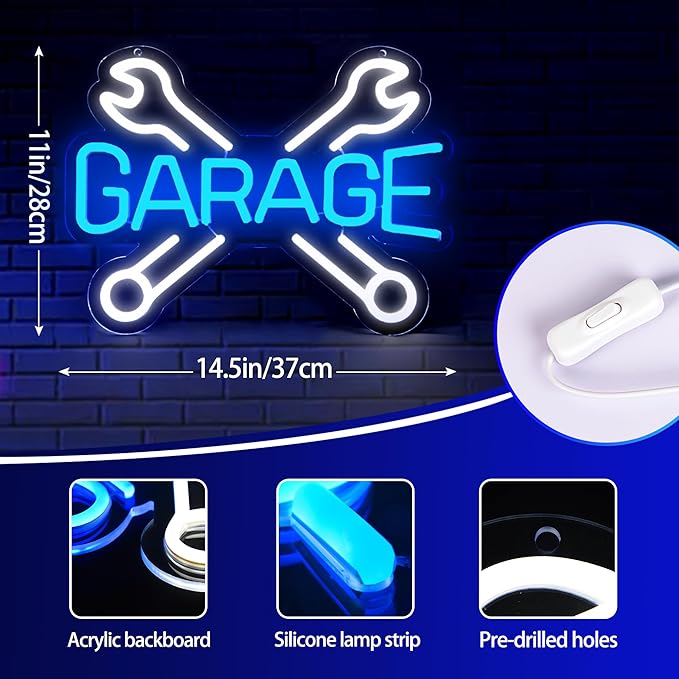 Garage Neon Sign Car Store Garage Led Sign Personalized Led Garage Light Sign for Wall Decor Custom Neon Sign for Man Cave Auto Repair Shop Workshop Birthday Gift,Size14.5 * 11inch(ZYLD074)