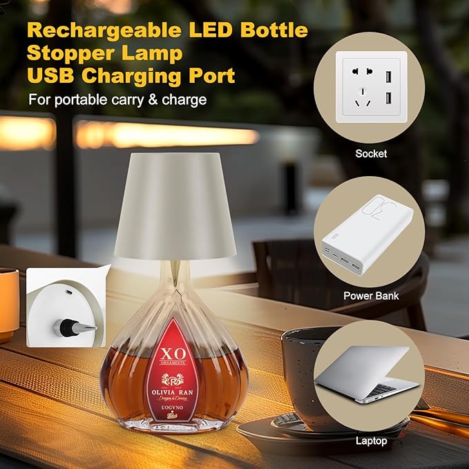 Wireless Bottle Lamp, 2025 New 3 Color Rechargeable Wine Bottle Lights for Bars Restaurants (Gray, 1PC)