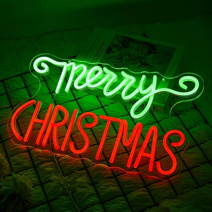 Merry Christmas Neon Signs Red Green Merry Christmas Neon Light Dimmable Neon Light with Switch Novelty Lighting for Wall Decor Christmas Party Kids Room New Year Wedding Birthday Party