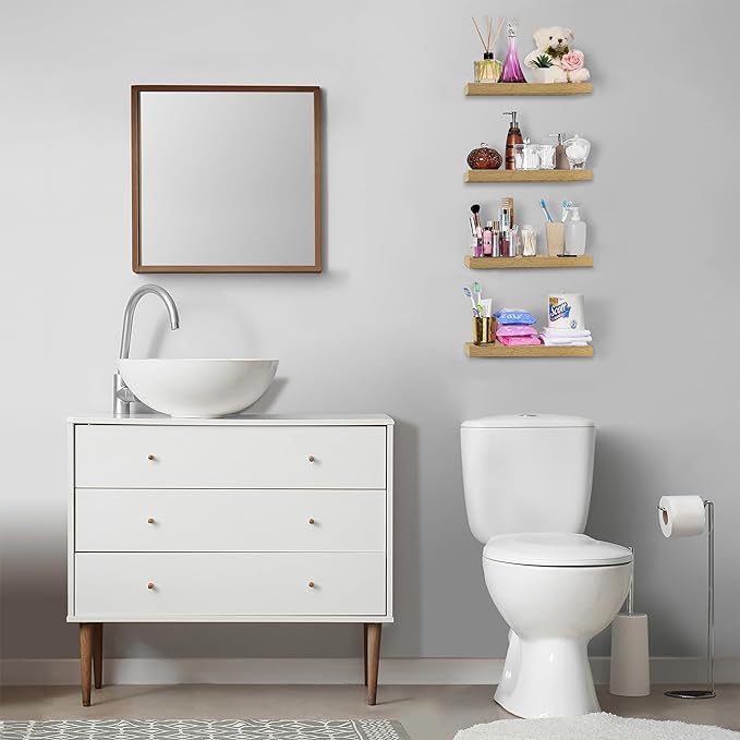 Sorbus Floating Shelves for Wall, 16" Bathroom Shelves Wall Mounted for Kitchen, Bedroom, Living Room, Bathroom Storage, Over Toilet, Hanging Book Shelf for Wall Home Decor (4 Pack)