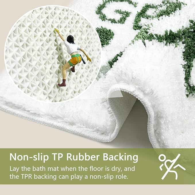 Get Naked Small Bathroom Rugs - Funny Non-Slip Bath Mat, Cute Water Absorbent Carpet for Floor Decor, Sink, Bathtub and Shower - White Green 16" x 24"