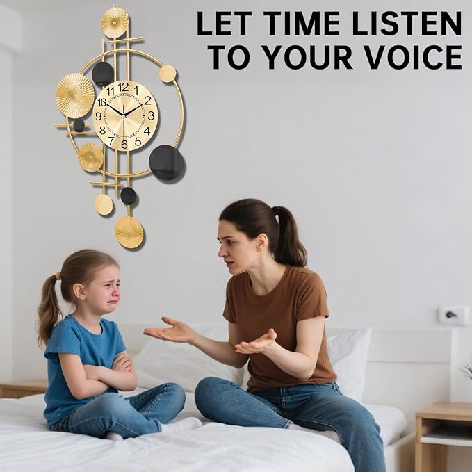 Large Wall Clocks for Living Room,Silent Non Ticking,Battery Operated Oversized Round Modern Wall Clock for Bedroom,Farmhouse,Office Wall Decor-17.7x29.97Inch(Golden)