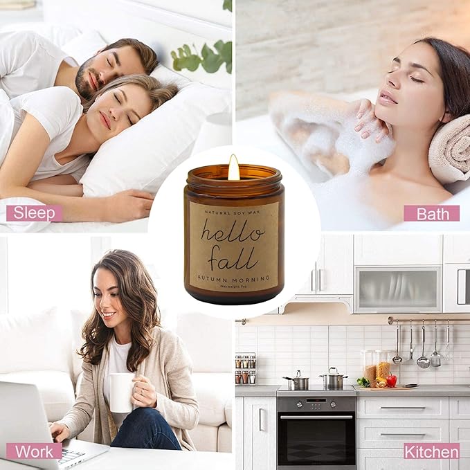 Lihome Fall Decorations for Home - Fall Candles, Fall Gifts for Women, Natural Soy Wax Autumn Morning Scented Candles