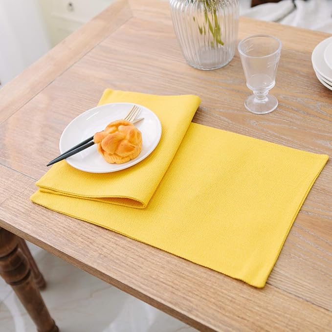 4 Piece Soft Handmade Faux Linen Place Mats Heat Resistant Dining Table Place Mats Kitchen Table Mats 12x18 Yellow