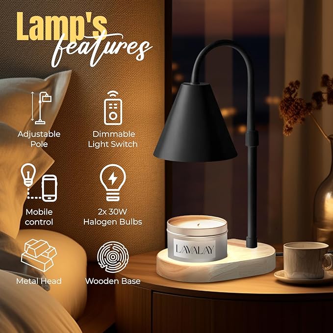 Mother’s Day Candle Warmer Lamp – App-Controlled Dimmable Warmer Light with Timer & Adjustable Height – Modern Flameless Candle Melter lamp with Wood Base for Jar Candles– Gift for Mom & Women