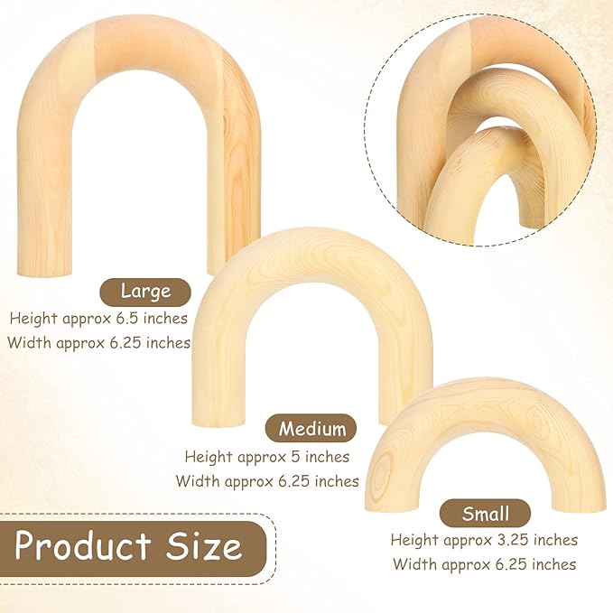 Qunclay 3 Pcs Wood Arch Decorative Objects Coffee Table Decor Modern Bookshelf Boho Home Decor for Shelves Mantel, Aesthetic Shelf Accent for Living Room Entryway(Wood Color)