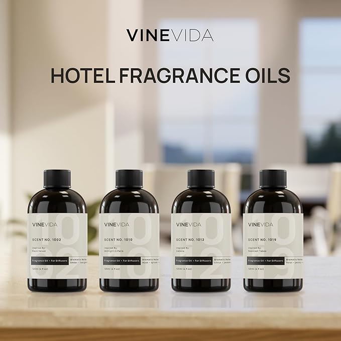 VINEVIDA (4-pk) Hotel Fragrance Collection. Cold Air Diffusers - Scents No.1002, No.1019, No.1012, No.1010