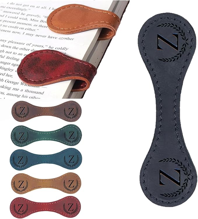 Personalized Magnetic Leather Bookmark, 26 Letters Custom Leather Bookmarks, Handmade, Leather Magnetic Bookmark for Book Lovers Readers Women Kid(Black,Z)