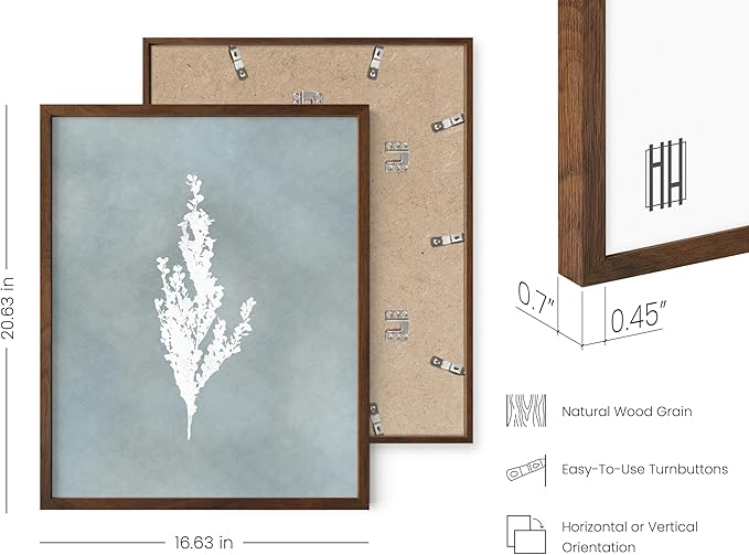 HAUS AND HUES Floral Wall Art - Set of 4 Plant Posters for Wall Vintage Botanical Prints, Flower Pictures for Room Aesthetic, Vintage Art Prints Flower Wall Art (Walnut Frame, 16x20)
