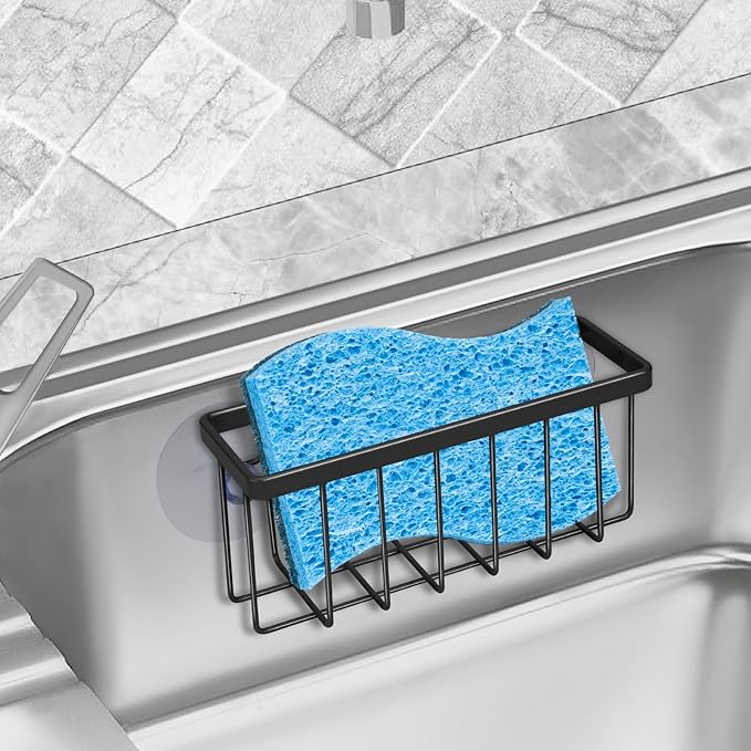 Sponge Holder for Kitchen Sink Suction,Kitchen Sink Sponge Holder,Sink Caddy, Soap Holder,Bathroom,Scrubbers (Black)