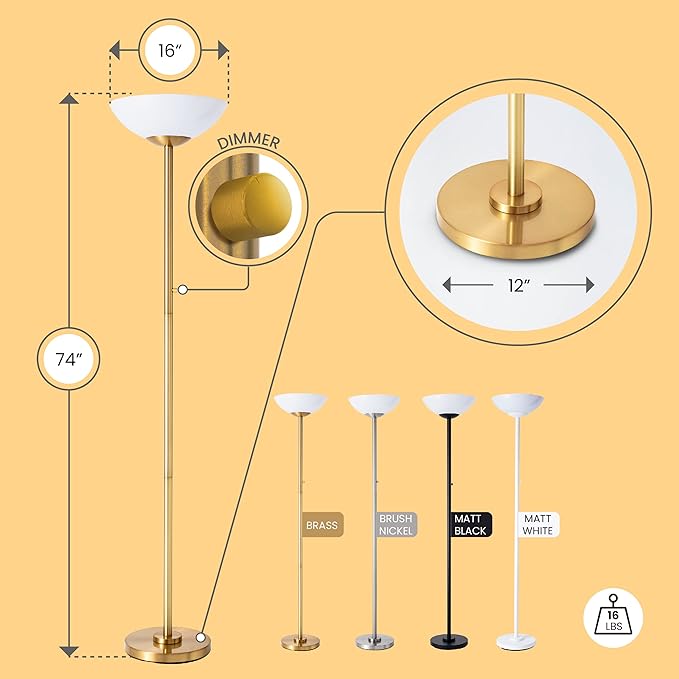 Super Bright Floor Lamp 8000LUMEN!! DIMMABLE 30K Light up a Full Room, Modern and Elegant Design
