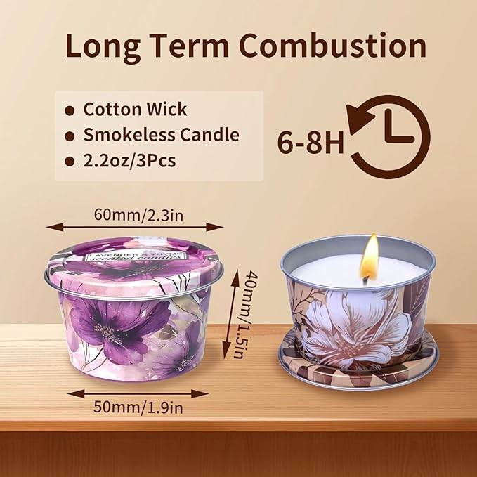 Soy Wax Aromatherapy Candles 3-Pack - 10H Burning Smokeless Candles, Non-Toxic Essential Oil Blend for Stress Relief & Sleep, Lavender Thyme/Apple Cinnamon/Balsam Cedar, Eco-Friendly Gift Set (2.2oz)