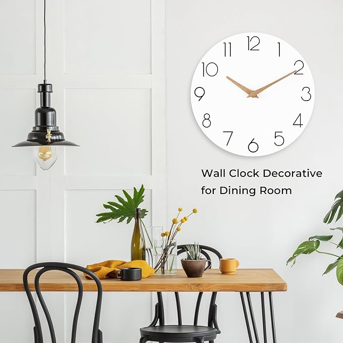 Wall Clock, White Silent Non-Ticking, Decorative Battery Operated Wall Clocks for Bedroom, Kitchen, Home, Office, School, Hotel (8 Inch)