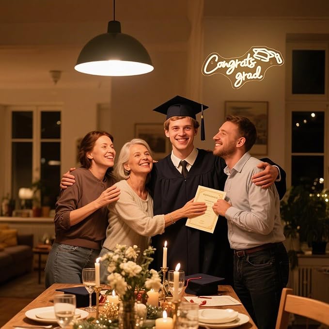 NOSUN Congrats Grad Neon Sign Grad Neon Signs for Wall Decor, Warm White LED Signs for Classmates friends family, USB Neon Word Sign for Party Club Light Up Sign, The best gift for graduating friend