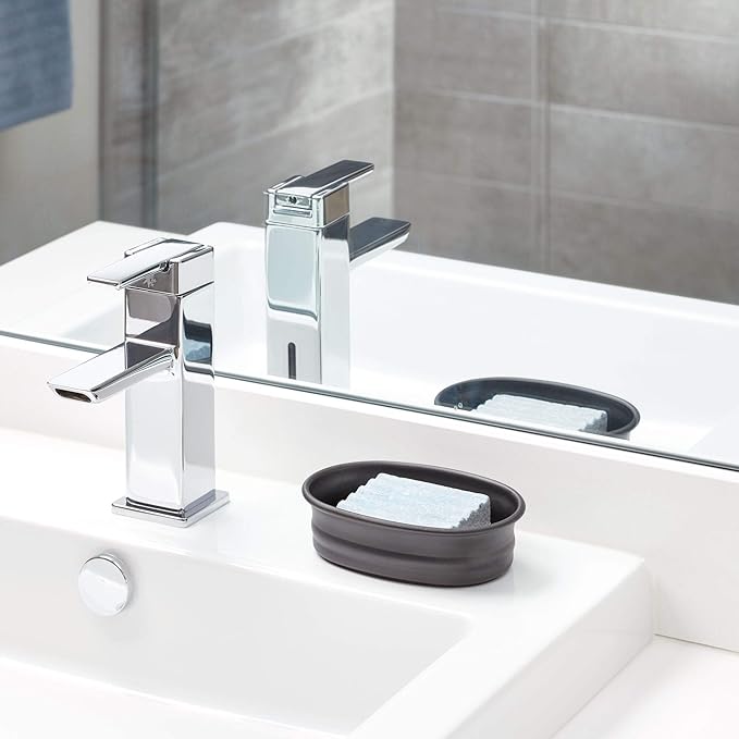 iDesign 26087 Olivia Countertop Bar Soap Dish, Metal Holder for Bathroom, Shower, Vanity - Matte Black