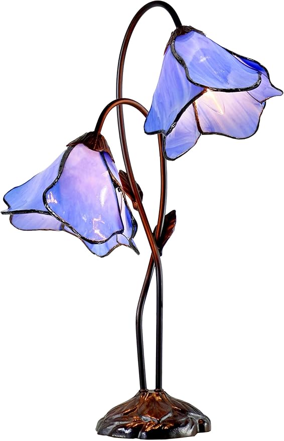 Dale Tiffany TT12147 Poelking 2-Light Blue Lily Table Lamp, Dark Antique Bronze
