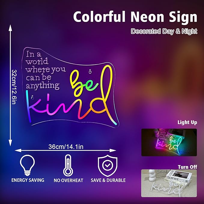 Be Kind Neon Sign Student Classroom Neon Lights For Wall Decor Dimmable Colorful Light Up Sign For Bedroom Library Classroom Reading Study Room Decoration Boy Girls Gifts