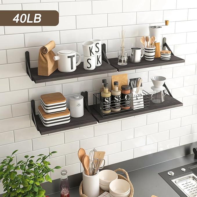 YGEOMER Floating Shelves for Wall, Different Sizes Weathered Gray Wall Shelves for Living Room, Bathroom, Bedroom, Kitchen, Home Decor (Set of 4)