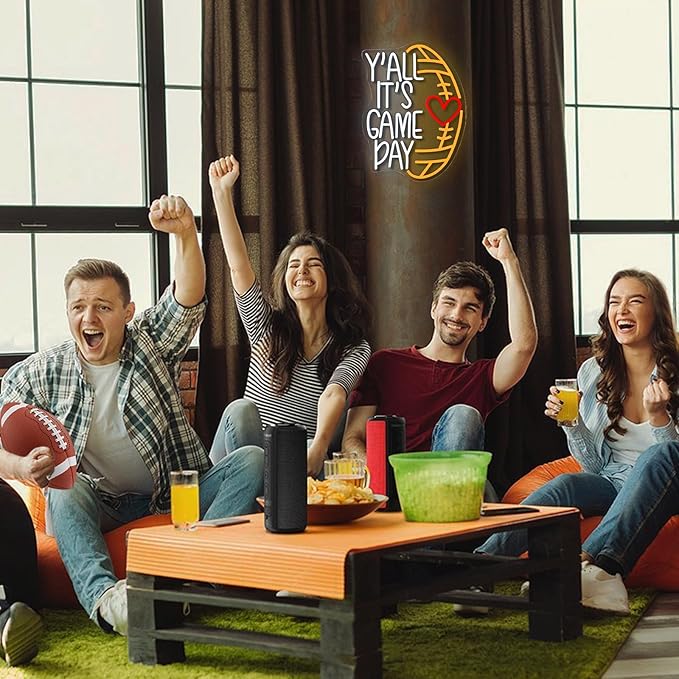 LED Neon Sign for Wall Decor, Y'ALL Its Game Day FootballNeon Light, USB Powered Dimmable, 5V/2A, 16.5"x12.2" for Home, Party, Gift, Office, Bedroom, Football Lover