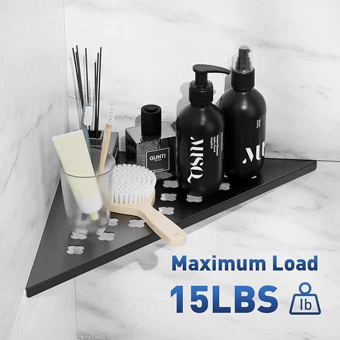 Shower Corner Shelf 2-Pack, 10" Slot Design Bathroom Shelves for Tiled Wall, 304 Stainless Steel Recessed Organizer Corner Shelves for Inside Shower Decor, Black, 2 Pack (Floral)