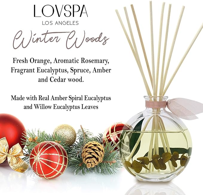 LOVSPA Winter Woods Reed Diffuser Set - Essential Oil Scent Diffuser for Home - Non-Toxic Oil Reed Diffuser - Made in The USA