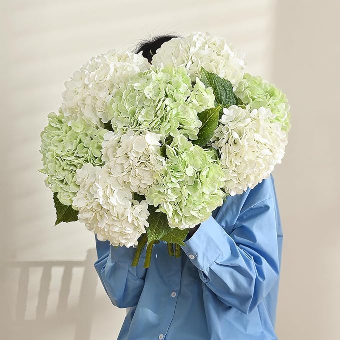 MARTINE MALL 3Pcs 21in Hydrangea Artificial Flowers, Latex Real Touch Hydrangeas Lifelike Large Hydrangea Flowers for Home Decor Party Arrangements Wedding Bouquets Centerpieces (White)