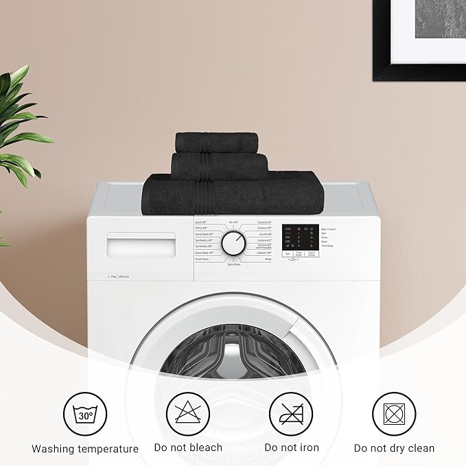 Superior Egyptian Cotton Bath Towel Set, Home Bathroom Towels, Master, Guest Bath, Decor Essentials, Quick Dry, Absorbent, Large Body Towels, Spa, Hotel, Resort, Adult, Kids, Set of 2, Black