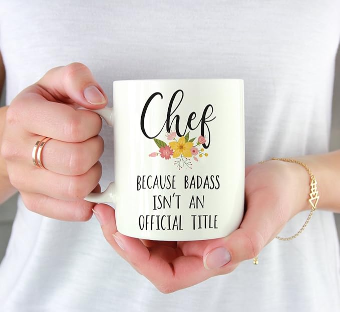 Andaz Press 11oz. Coffee Mug Gag Gift, Chef Because Badass Isn't an Official Title, Floral Graphic, 1-Pack