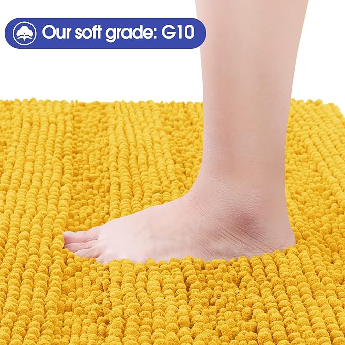 ACCUMTEK Striped Yellow Bathroom Rug Set 3 Pieces Ultra Soft, Non Slip Chenille Toilet Mat, Absorbent Plush Shaggy Bath Mats for Bathroom, Bedroom, Kitchen