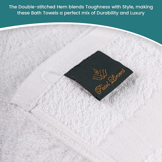 Pearl Linens Bath Towel Set of 6, Cotton, 24 x 50 Inches, White Bath Towels Bulk, Lightweight and Highly Absorbent Quick Drying Towel Set for Hotel, Spa and Bathroom, White Hotel Towel