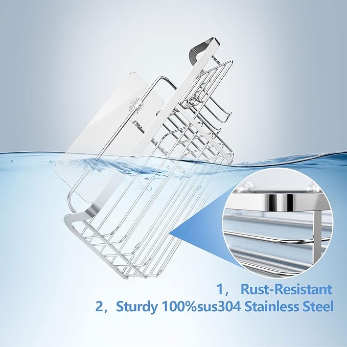 Adhesive Shower Caddy 2 Pack Shower Organizer Shelf, No Drilling Stainless Steel Bathroom Storage Rack for Inside Shower Shampoo Conditioner Holder,Silver (Shower Caddy Sliver)