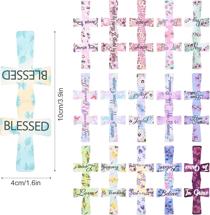 Outus 48 Pieces Magnetic Christian Religious Cross Bookmark Religious Bible Verses Bookmarks Magnetic Page Clips for Women Student School Reading Gifts, 16 Styles (Floral Style)