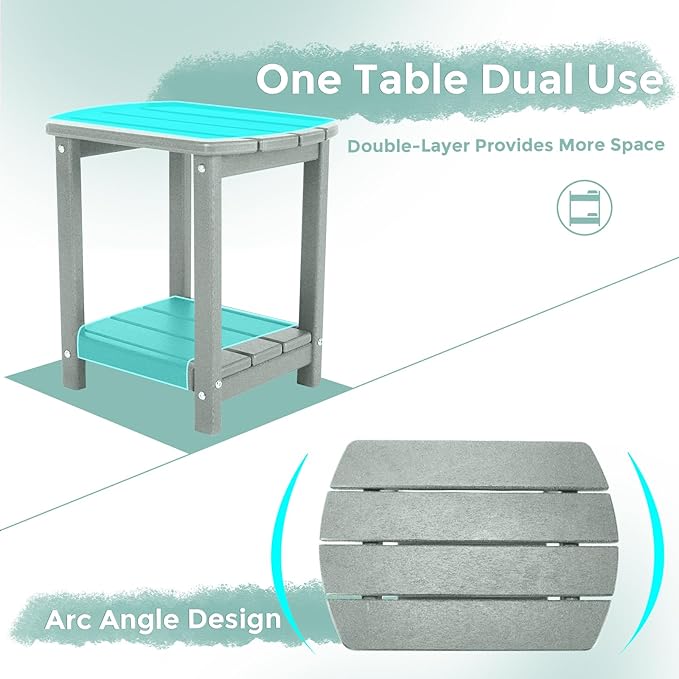 Adirondack Square Outdoor Side Table,2-Tier Storage Patio Side Table, HDPE End Tables for Backyard Pool Porch Garden Lawn LightGrey