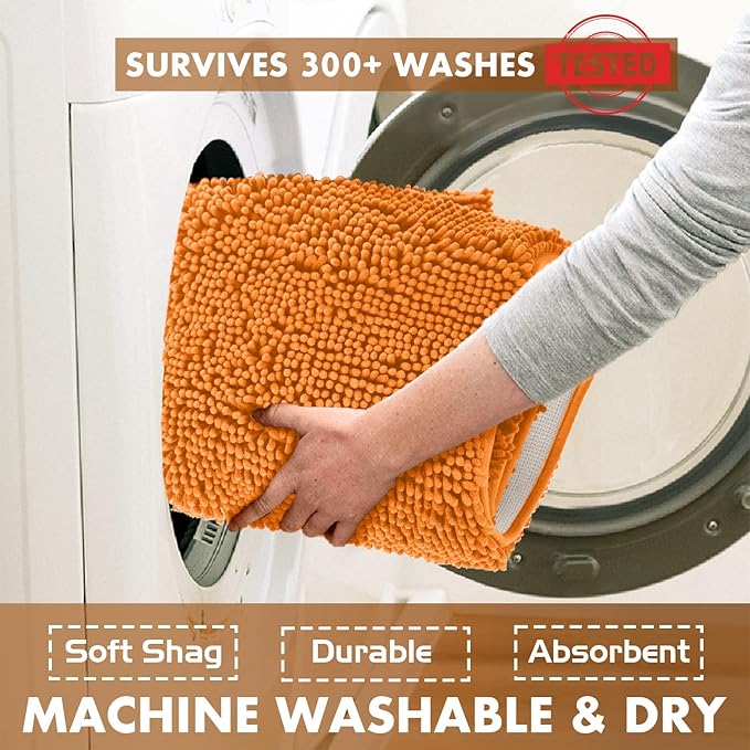LuxUrux Bathroom Rugs Sets 2 Piece: Quick Dry, Soft Plush Anti-Slip, Super Absorbent. Includes Rectangular (31x20 inches) & U-Shaped Toilet Mat (20x20 inches) | Orange