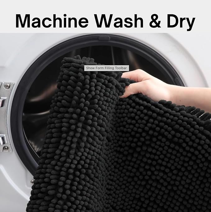 Softstep Premium Luxury Bathroom Rugs 36 x 24, Extra Soft Absorbent Bath Mat, Quick Dry Bath Rugs, Chenille Machine Washable Non-Slip Carpet, Mats For Tub & Shower, Home Decor Accessories, Plush Black