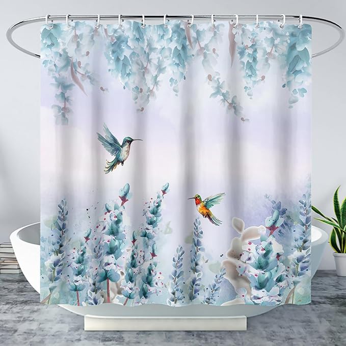 AILONEN Waterproof Floral Shower Curtain for Bathroom,Blue Botanical Wisteria Lavender Flowers Shower Curtain,Watercolor Floral Decor Bathroom Polyester with Grommets and Hooks 72" W*72" H