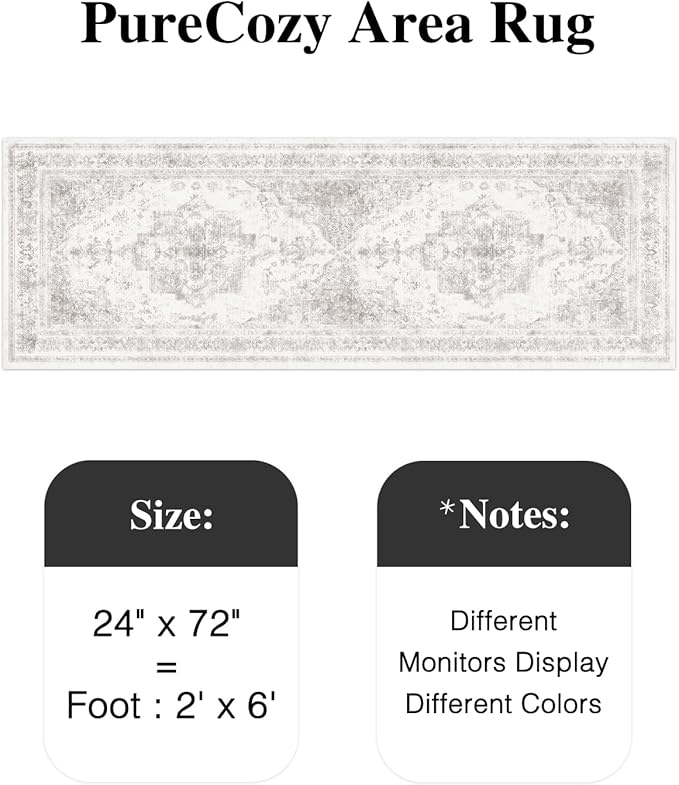 Runner Rug 2x6 Washable Light Gray Hallway Runner Vintage Boho Medallion Non Slip Grey Distressed Retro Carpet Indoor Low Pile Long Soft Rug for Kitchen Entryway Bedroom Bathroom Laundry